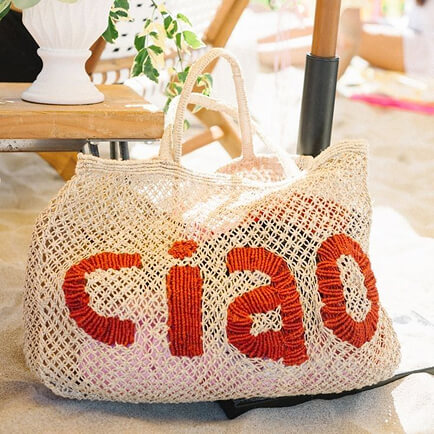 Sac en maille tressée brodé « ciao »